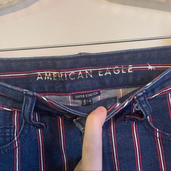 A&E Super Stretch Red & White Striped Frayed Mini Skirt 0 - Picture 3 of 9